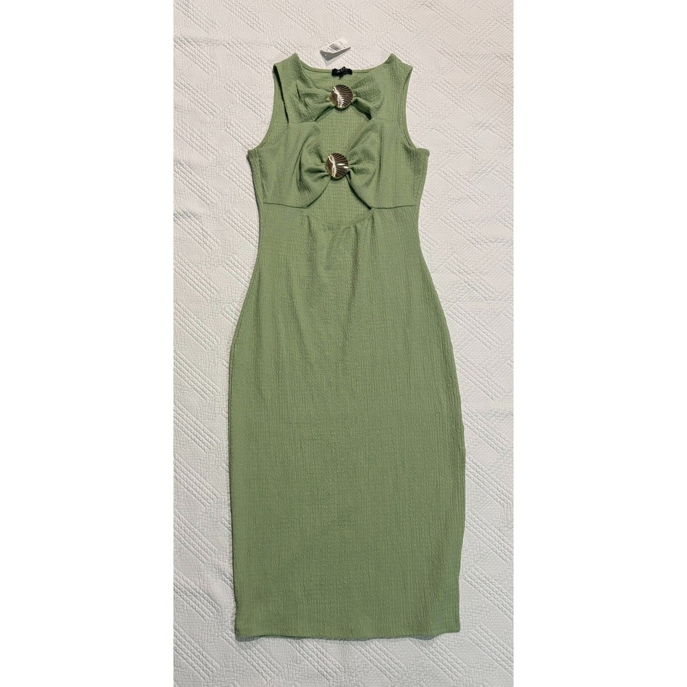 Julia by Love J Women's Green Midi Dress Bodycon Cut-Outs Shells Size Large NWT